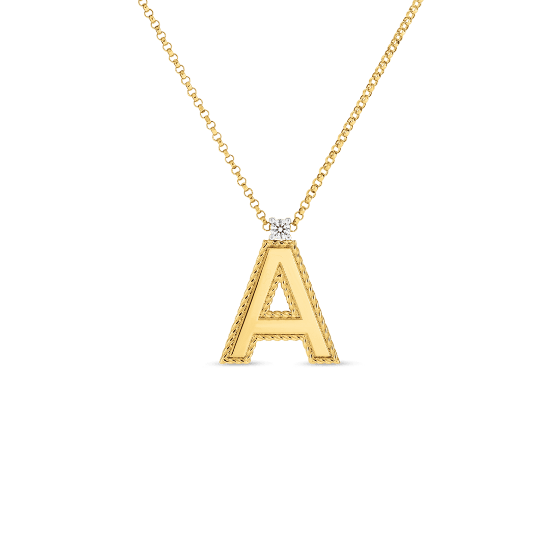 18K YELLOW GOLD PRINCESS BLOCK LETTER A NECKLACE Roberto Coin